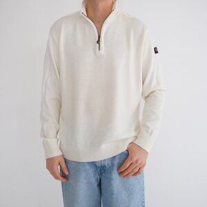 Paul & Shark Cream Quarter Zip Textured Fine Knit Preppy Luxury Sweater Large